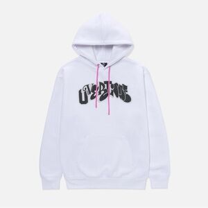 OVERTIME White Hoodie with Black Graphic and Pink Accents